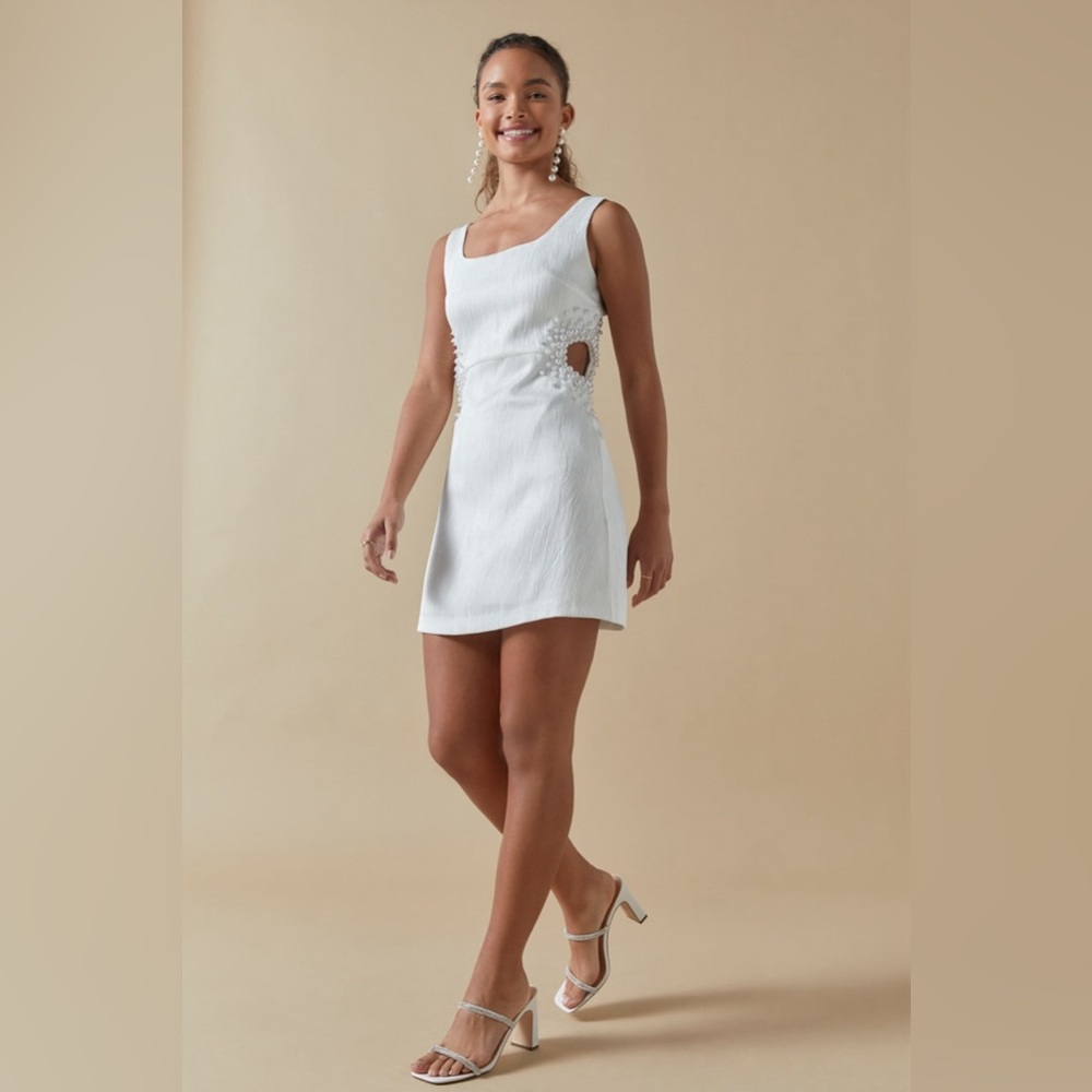 Pearl Side Cutout Sheath Mini Dress